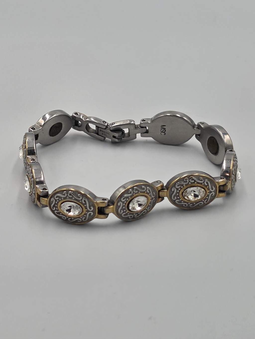 Stainless Steel Msc Gold  Silver Crystal Link Bracelet